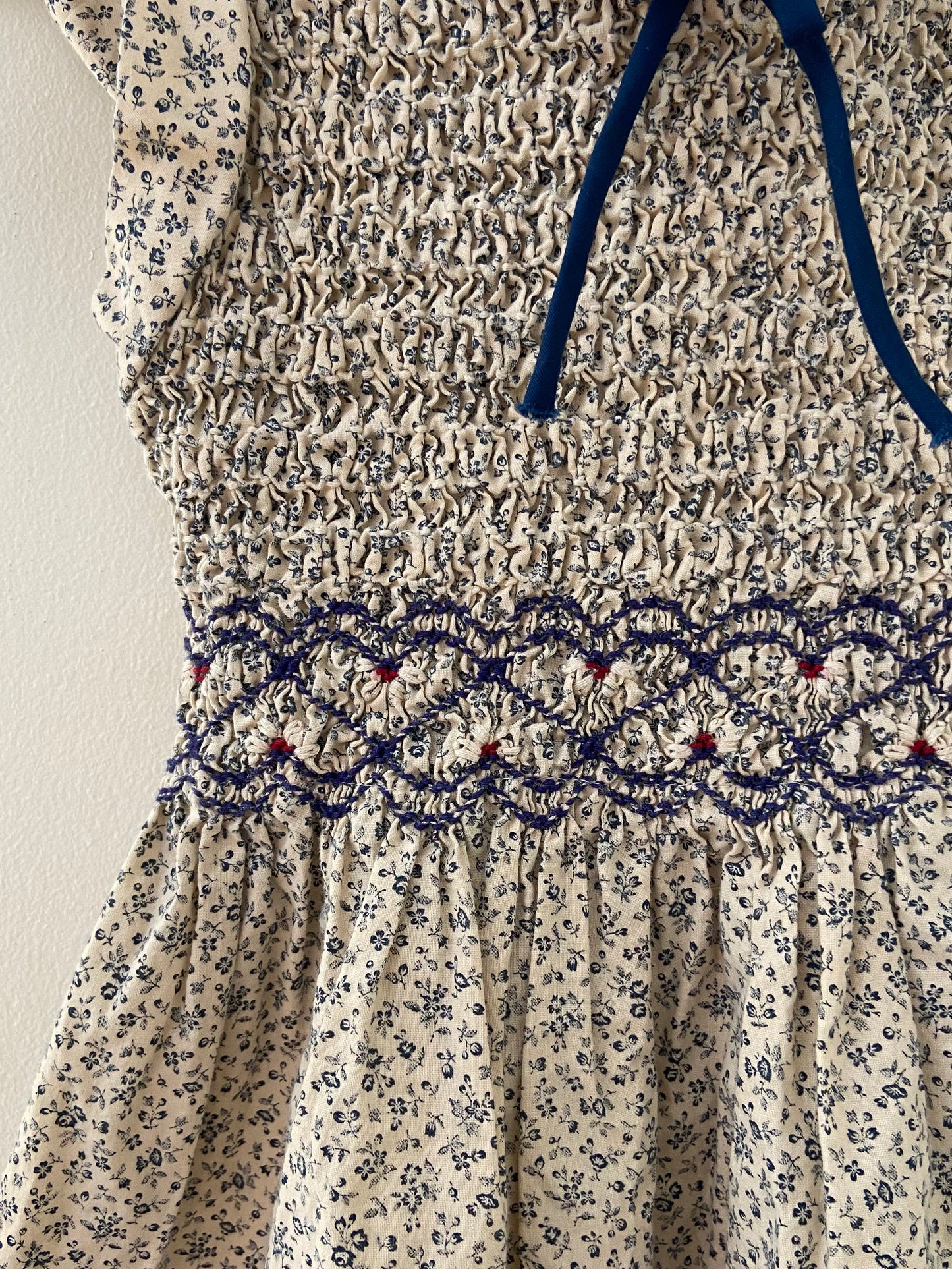 Country Blue Calico Smock Dress 4/5